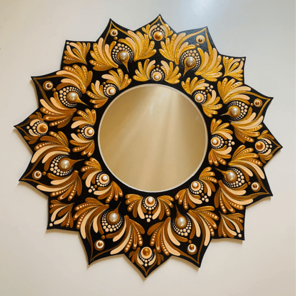 espejo decorativo de pared mandala flor dorada