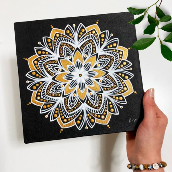 cuadro decorativo de pared mandala flower black gold 1