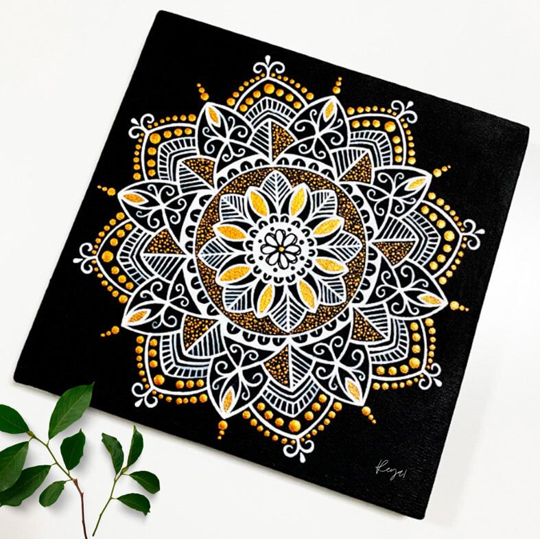 cuadro decorativo de pared mandala flower black gold 2