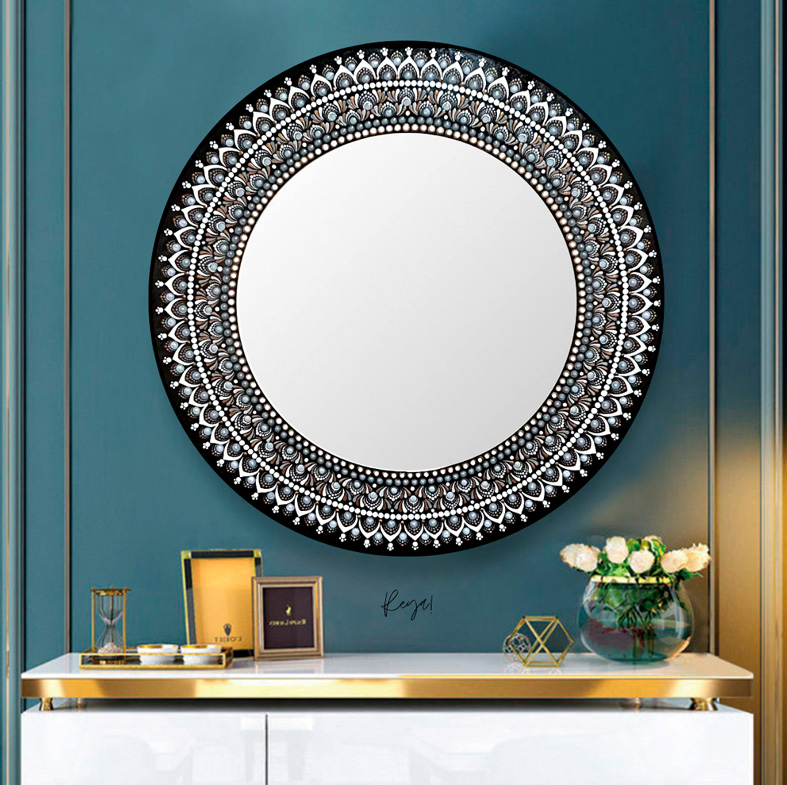 espejo decorativo de pared mandala blanco y negro 2