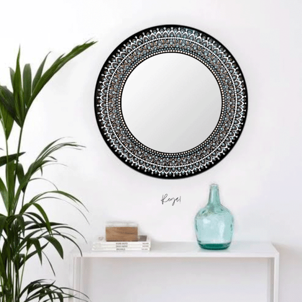 espejo decorativo de pared mandala blanco y negro