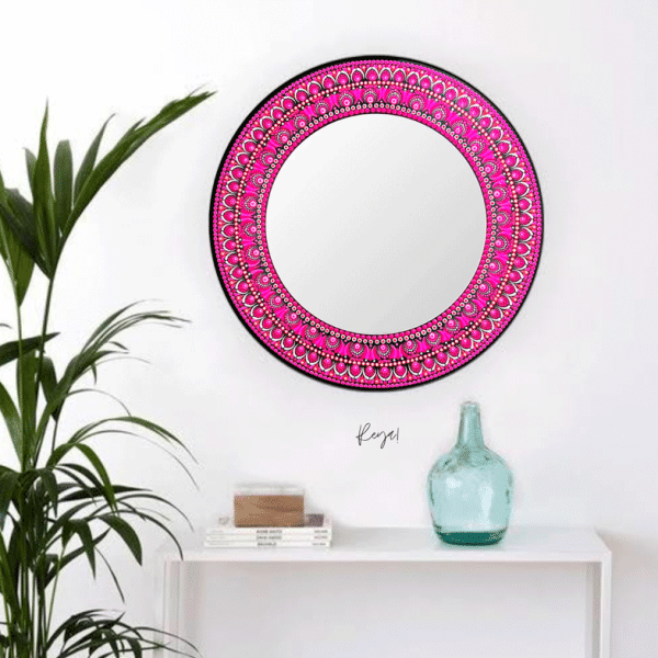 espejo decorativo de pared mandala fucsia
