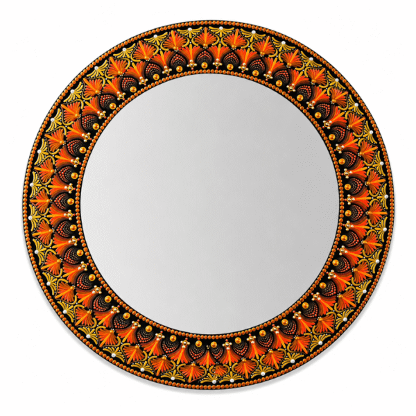 espejo decorativo de pared mandala naranja y dorada