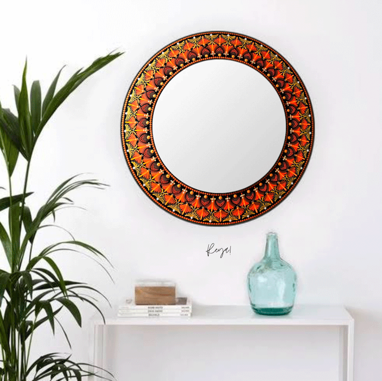 espejo decorativo de pared naranja y dorado 2