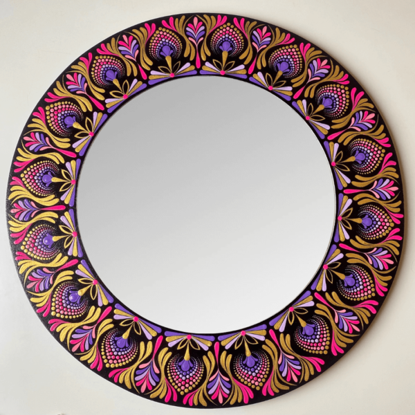 espejo decorativo de pared mandala morado y rosado