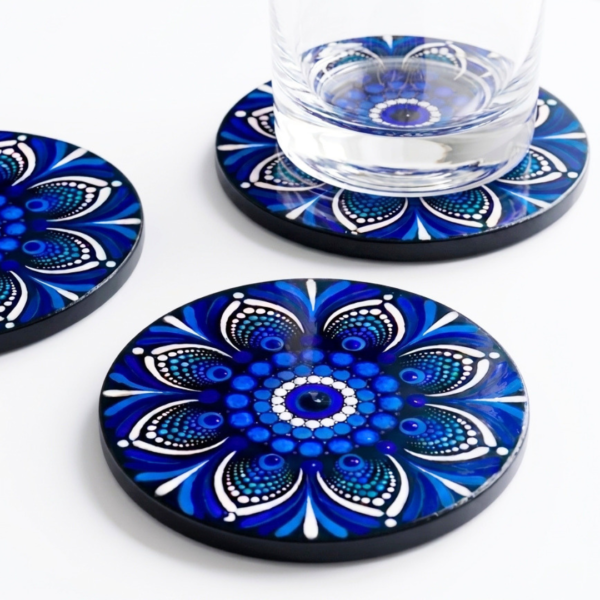 juego de posavasos de madera mandala azul 8