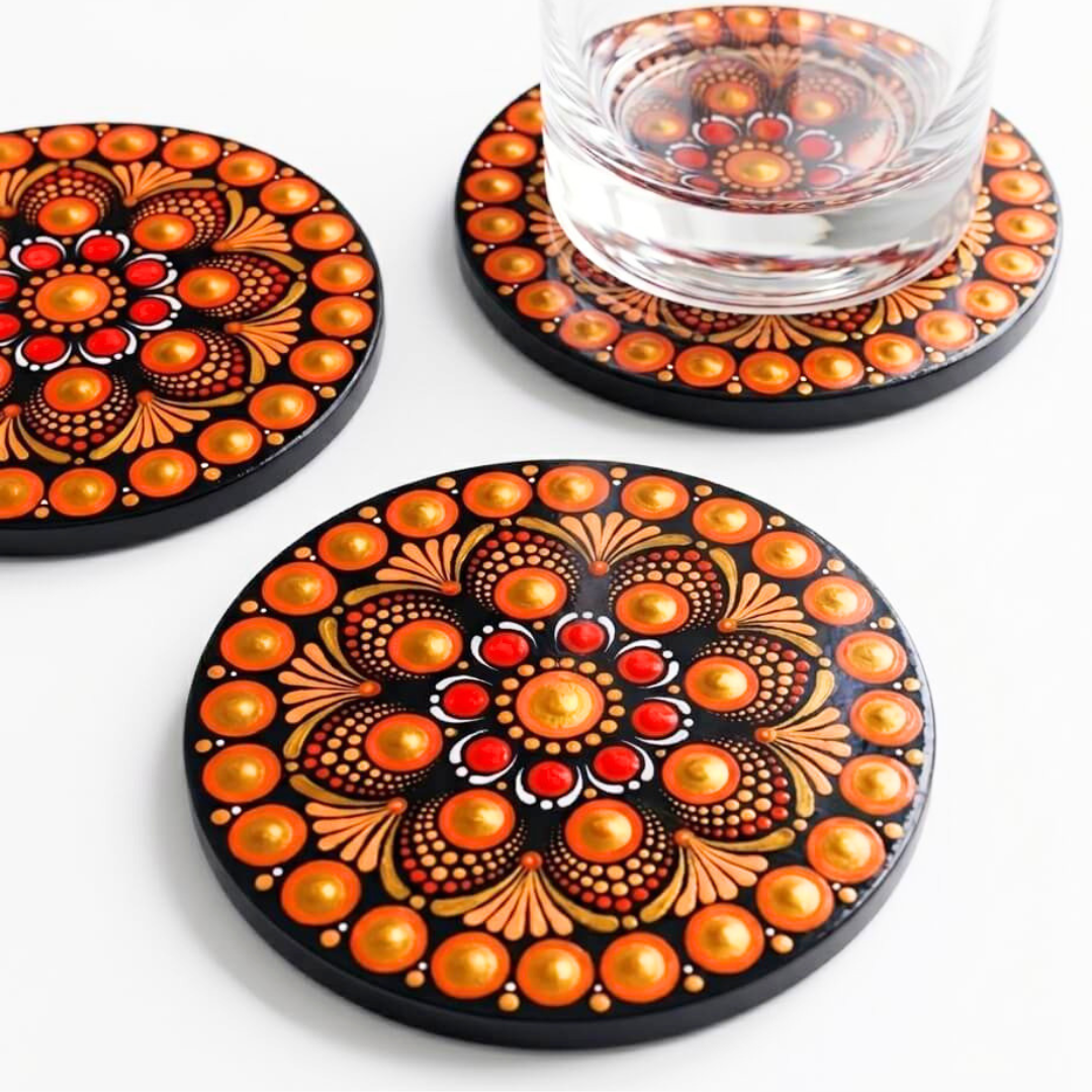 juego-de-posavasos-de-madera-mandala-naranja-7 Juego de posavasos de madera Mándala Naranja - Imagen 1