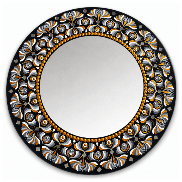 espejo decorativo de pared mandala gris dorado