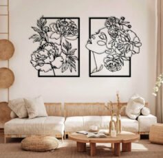 decoracion de pared mujer flor de claveles 2 paneles