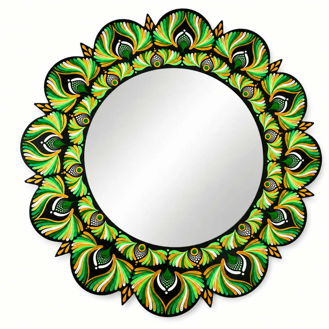 espejo-decorativo-de-pared-mandala-flor-de-la-vida-dorado-verde-2 Espejo decorativo de pared Mándala Flor de la Vida Verde - Imagen 1
