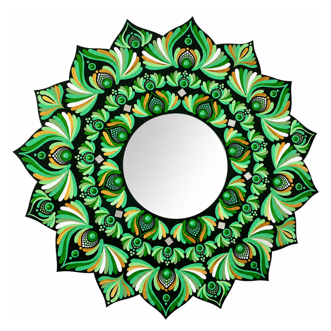 espejo-decorativo-de-pared-mandala-flor-verde-y-dorado Espejo decorativo de pared Mándala Flor Verde Y Dorado - Imagen 1