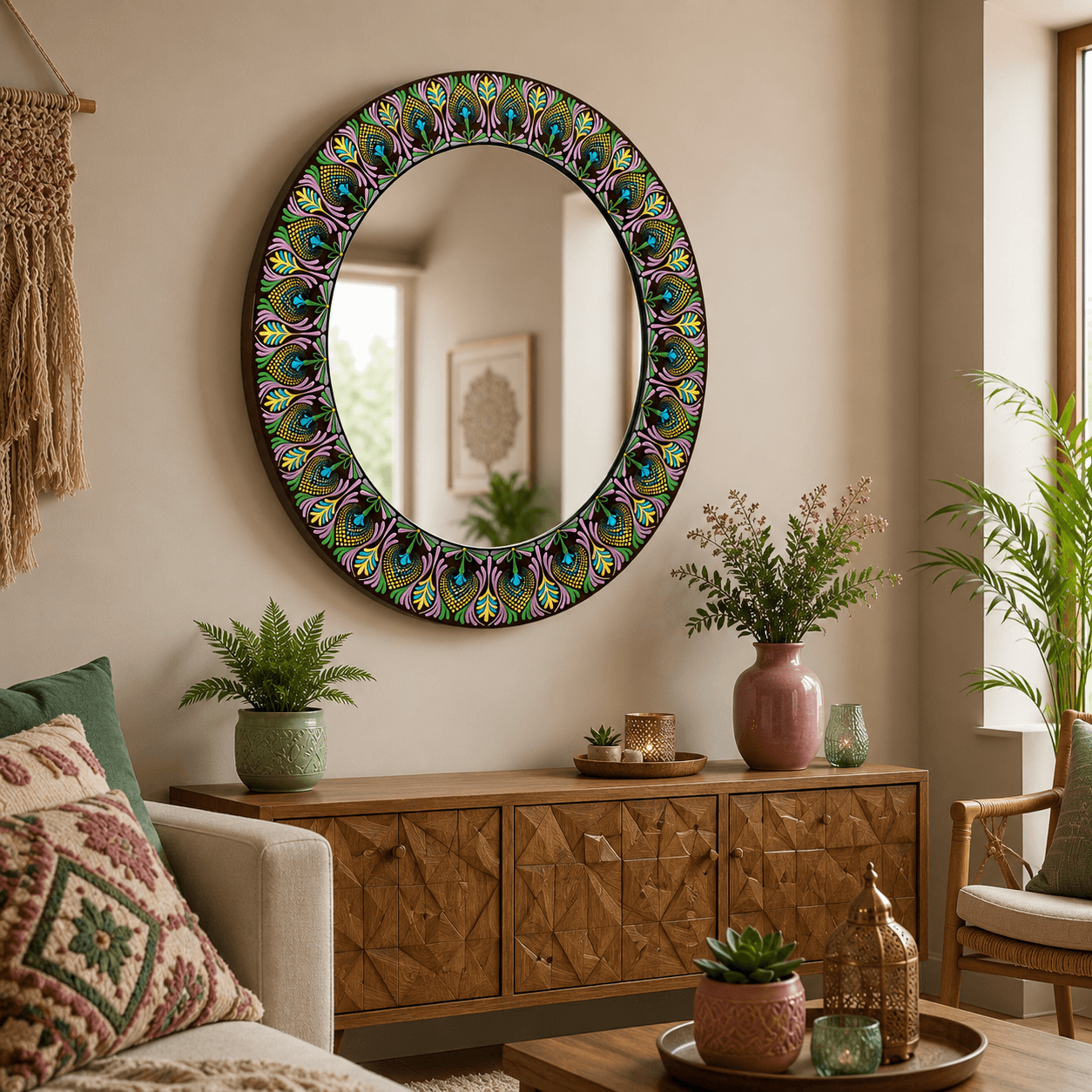 Espejo decorativo de pared Mándala Marron y Colores - Imagen 4