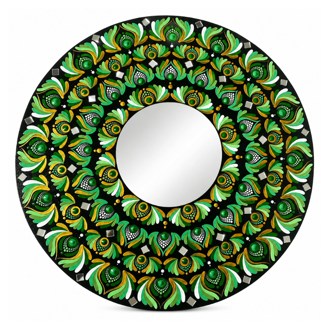 espejo-decorativo-de-pared-mandala-verde-y-dorado-2 Espejo decorativo de pared Mándala Verde y Dorado - Imagen 1