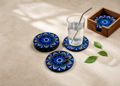 posavasos artesanales mandala azul reya peru